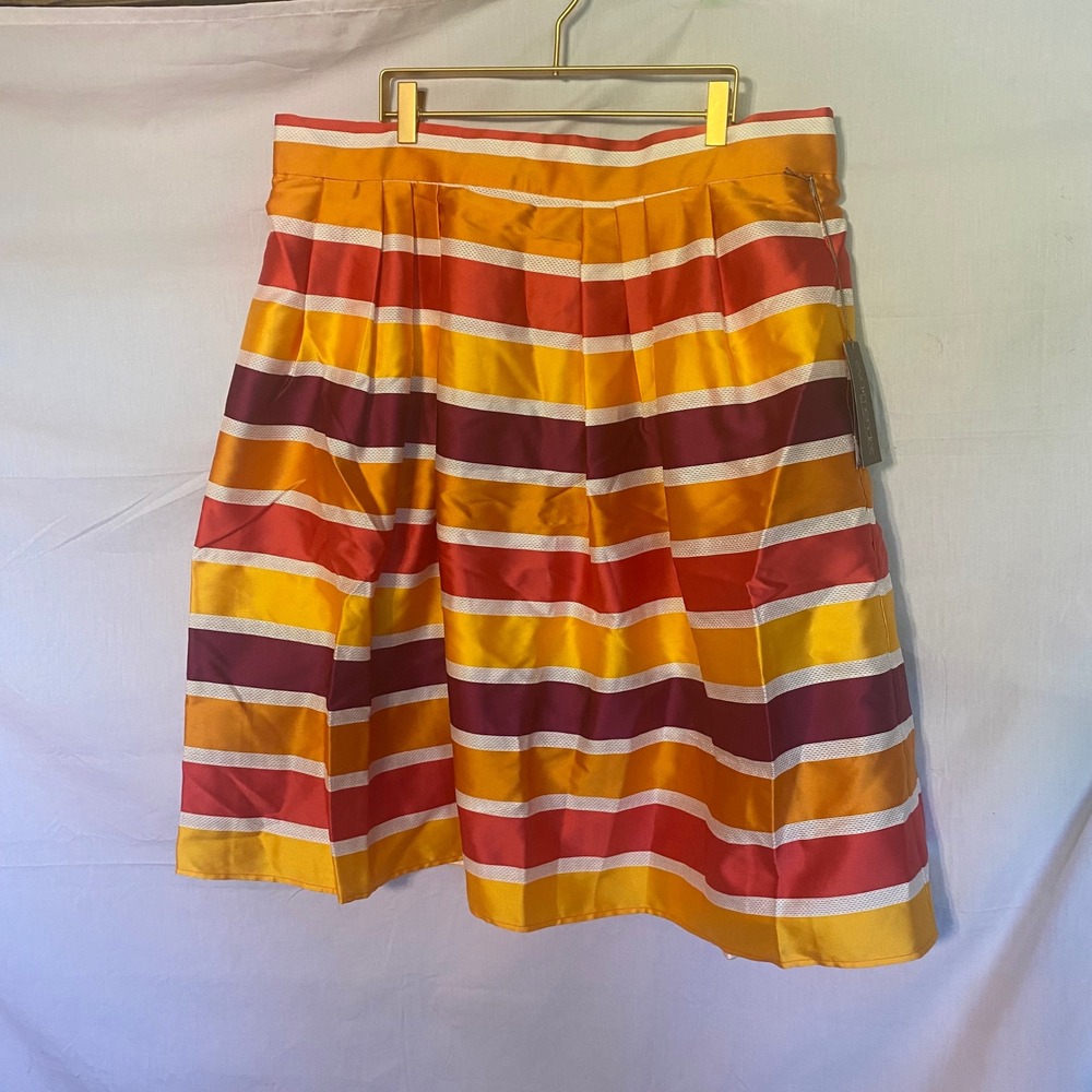 Eva Mendes New York & Co Striped Pleated Midi Skirt Women Size 18